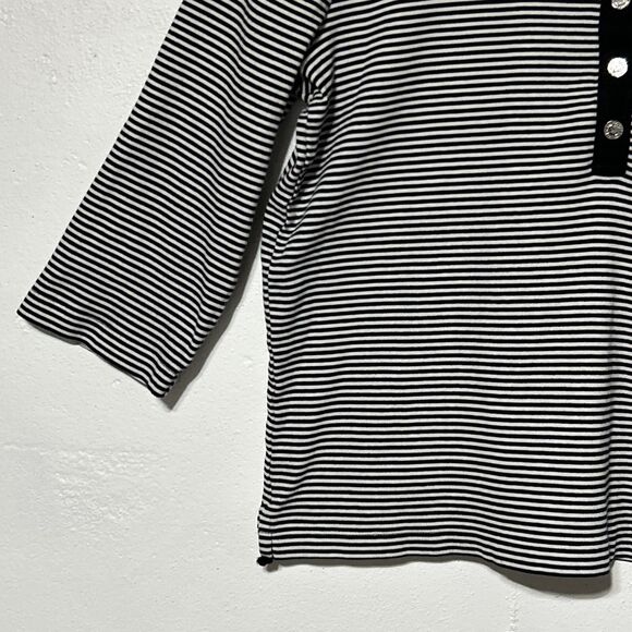 Lauren Ralph Lauren Nautical Womens Striped Shirt Top Large Black/White Stripe - Picture 4 of 16